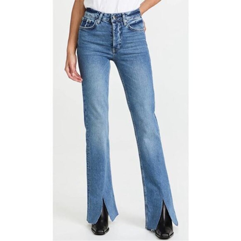 Anine Bing Distressed Button Fly Blue Flare Jeans Size 27 - Picture 16 of 16